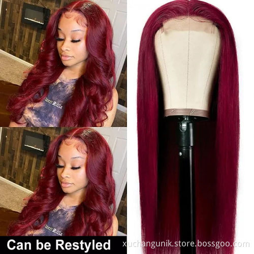 Wholesale burgundy 99J or 1B/99J Color Straight Wig 4*4 13*4 13*6 Frontal 100% Brazilian Full Lace Front Wigs With Baby Hair